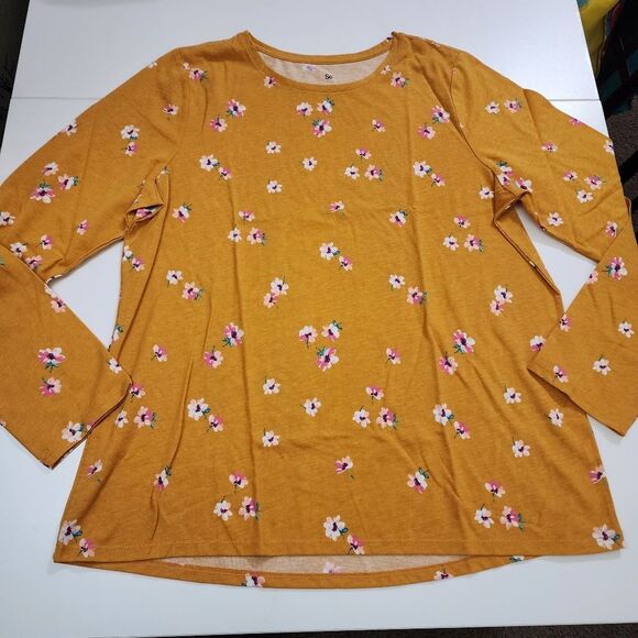 Girls Plus Floral Flower Mustard Long Sleeve Shirt Size 20 Plus New without Tags - Picture 1 of 3